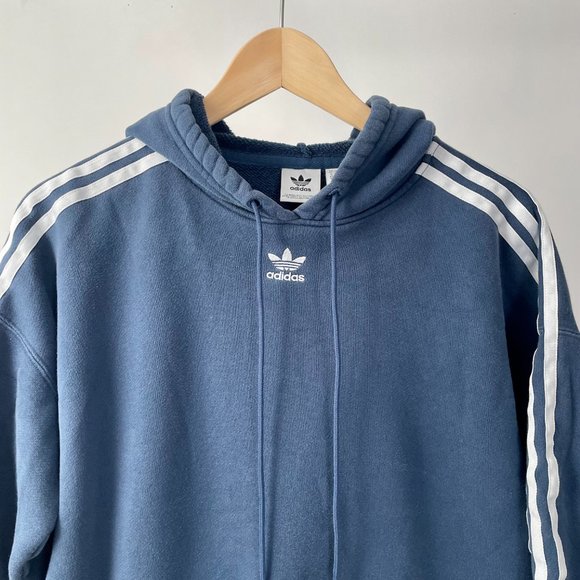 Women's Adidas Originals Cropped Hoodie Sweatshirt, Denim Blue, Size M - Picture 3 of 12